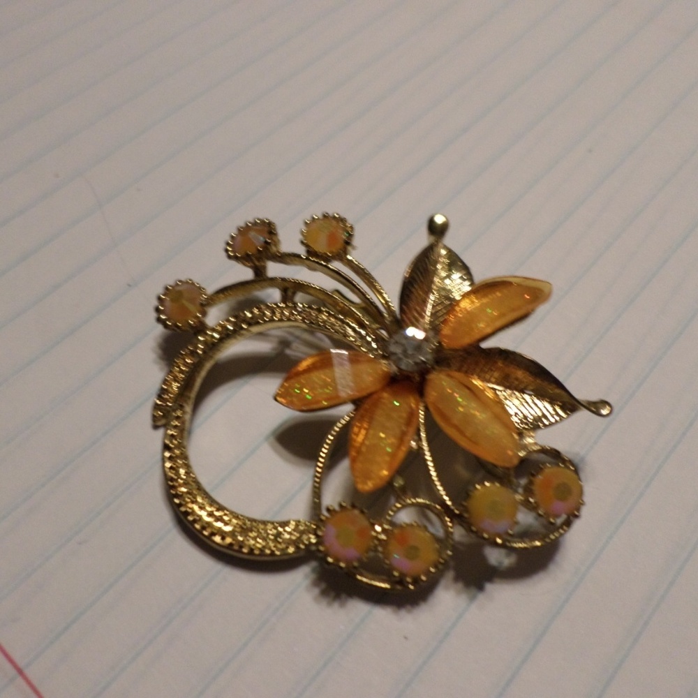 Vintage orange flower brooch